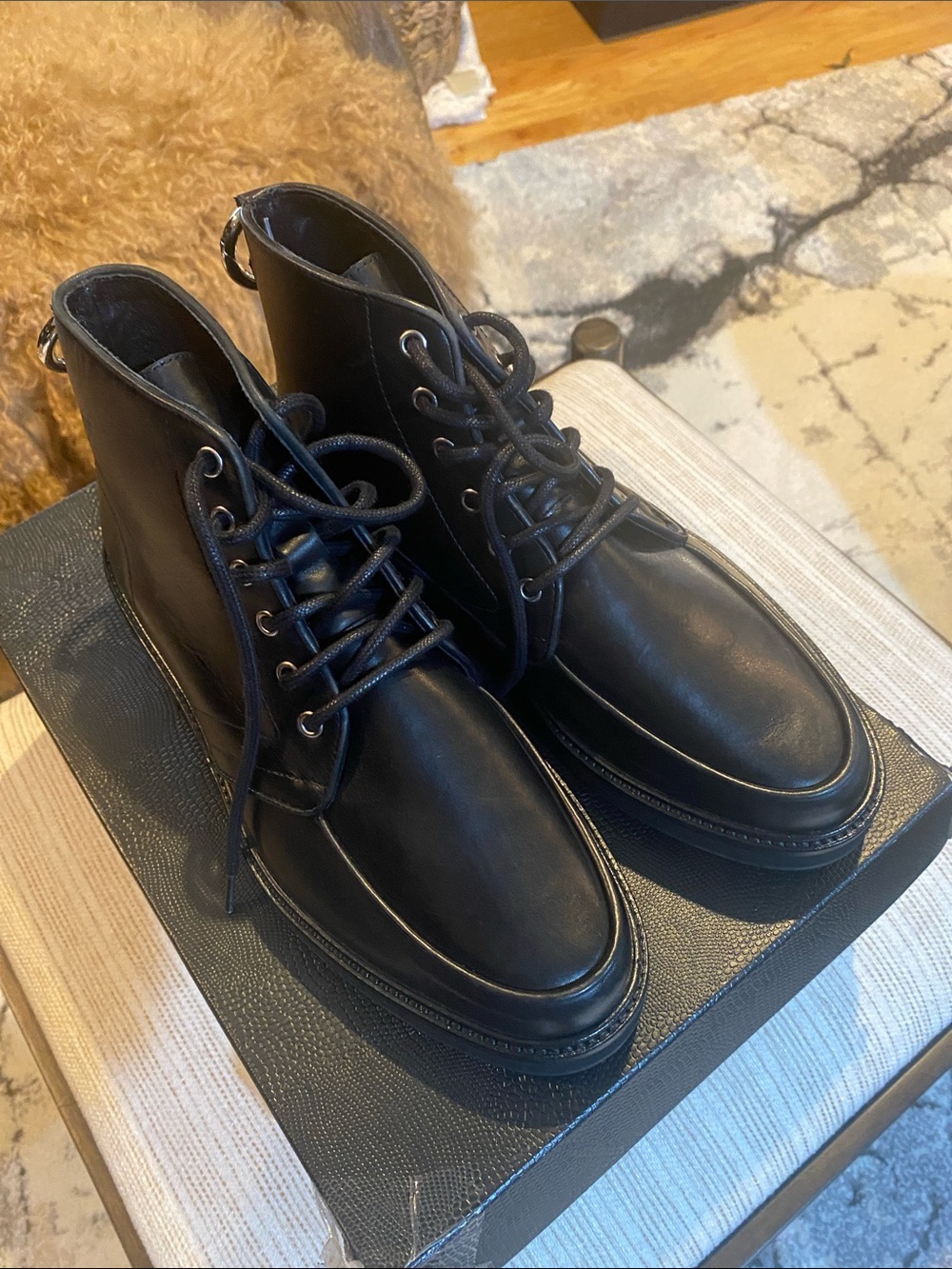 NIB Kooples Black Leather Lace-Up Boots 39